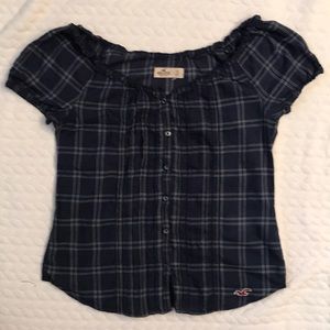 Hollister navy checkered top blouse XS